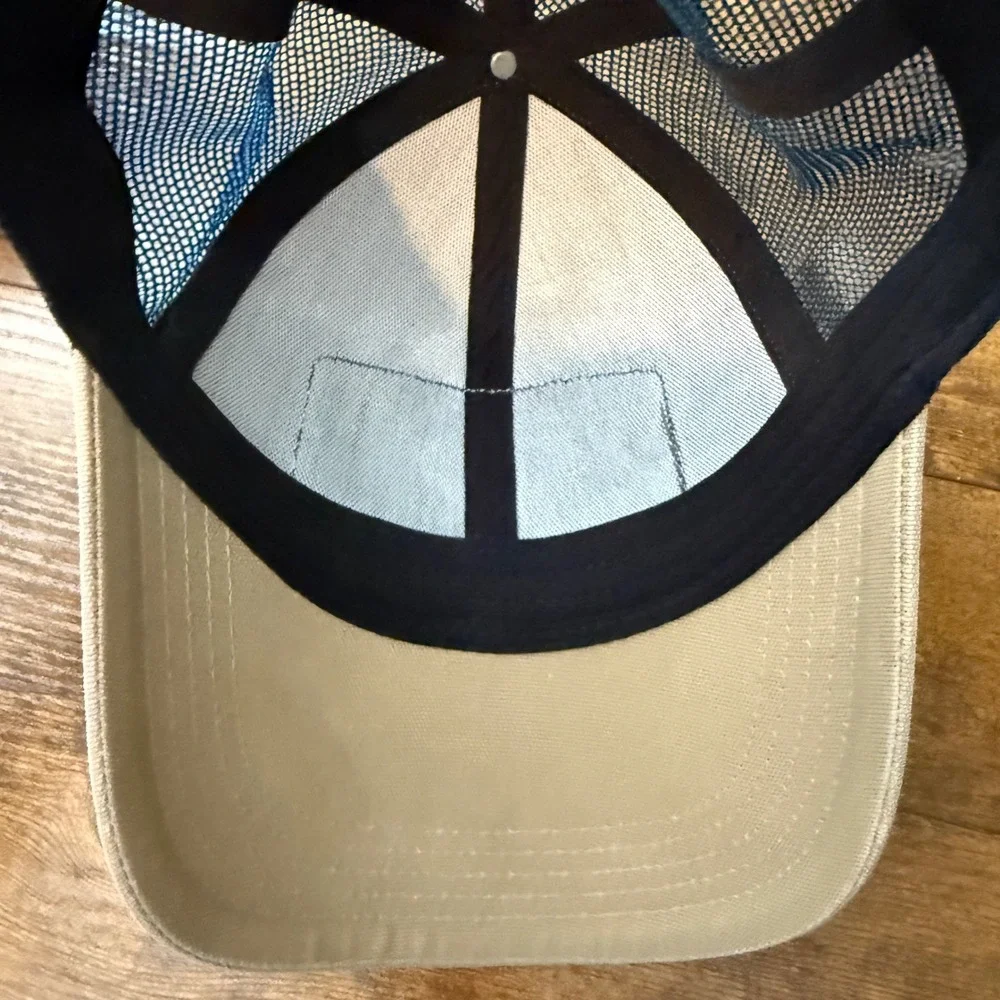 Carhartt Generations Trucker Hat Mens Tan Navy Blue Mesh Snapback Cap Retro Look